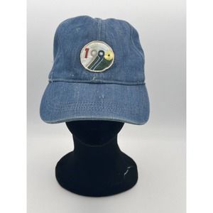 Retro Lucky Brand Blue Jean Embroidered 1990 Logo Strap-back Vintage Hat